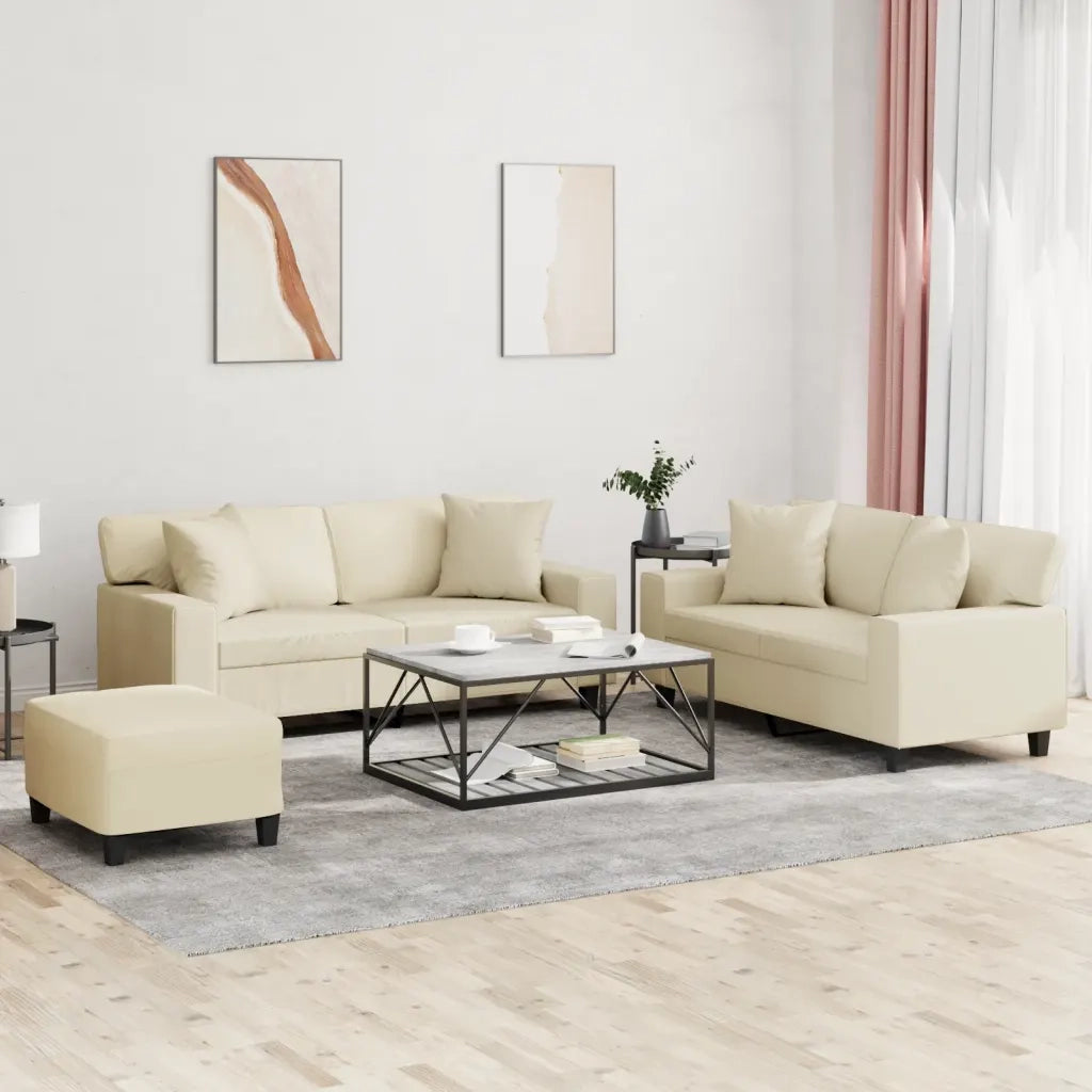 Set di Divani 3 pz con Cuscini Crema in Similpelle 3201930