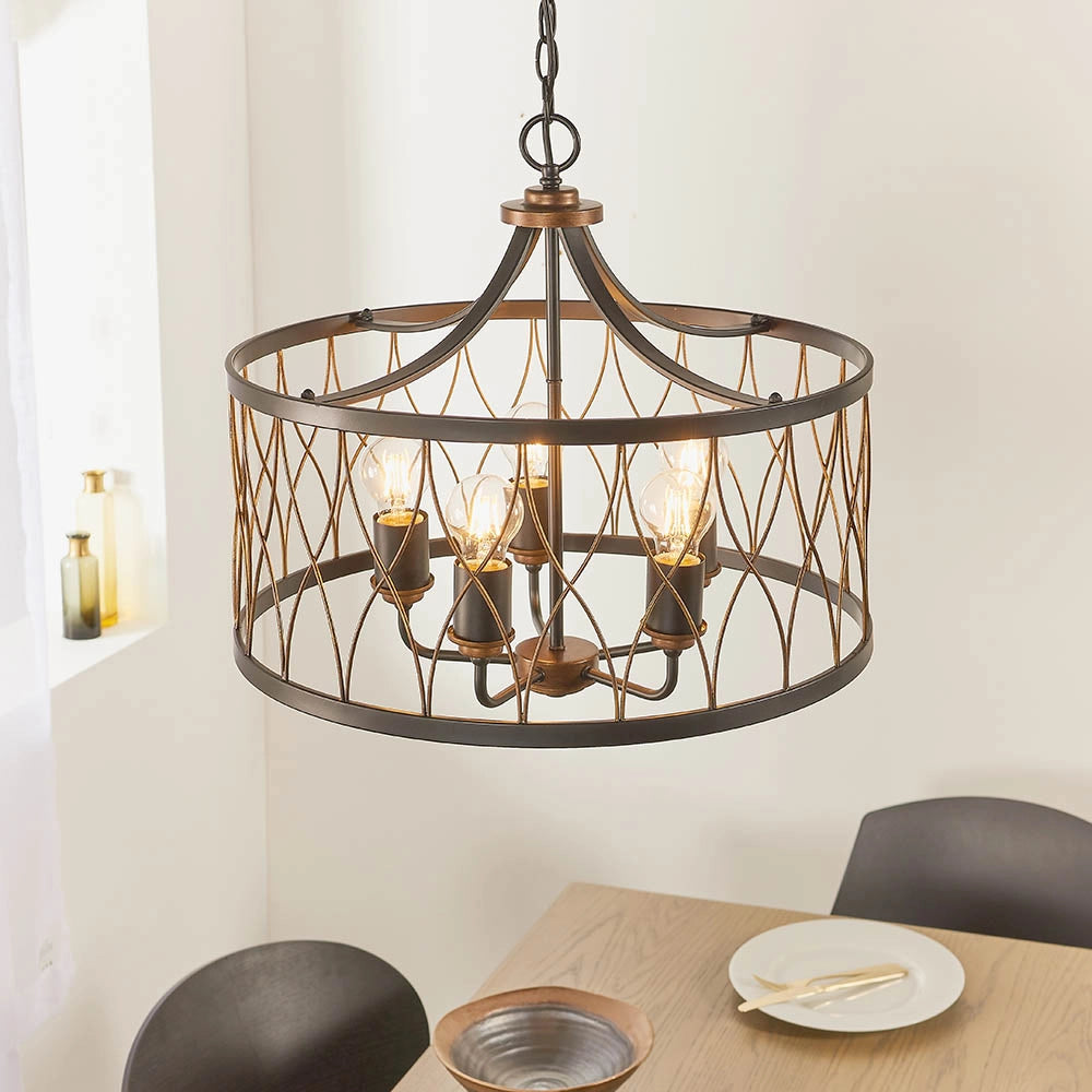 Lampadario rustico tondo nero/bronzo 5xE27 Heston Endon