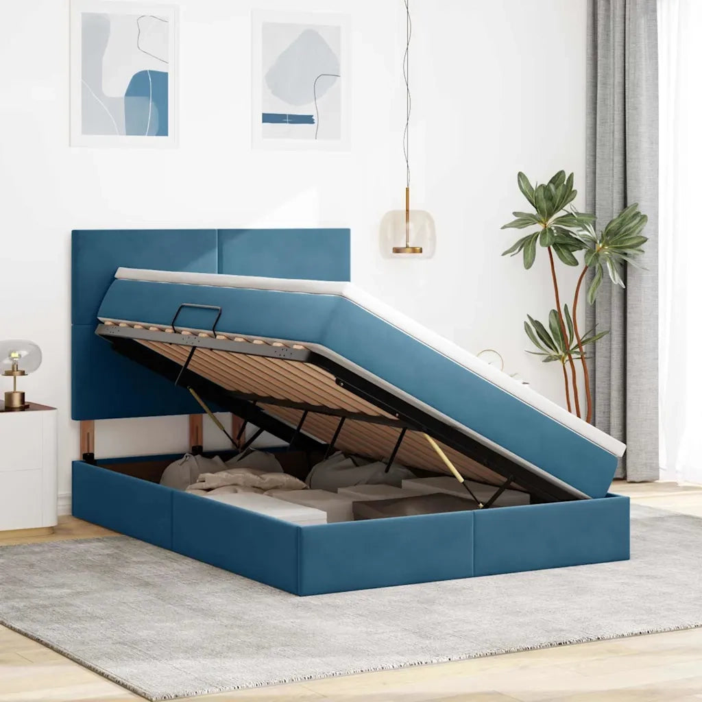 Letto con contenitore e LED Blu Scuro 140 x 200 cm Velluto