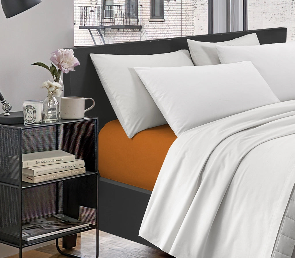 Lenzuolo Sotto Con Angoli Elastici 100% Puro Cotone  Arancio - Una piazza e mezza