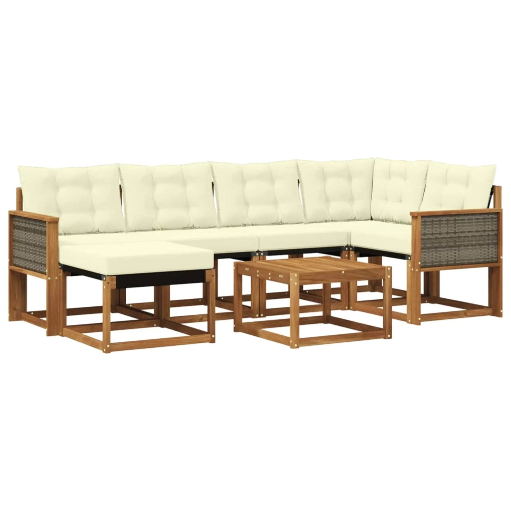 Set di divani da esterno con cuscino 7 pcs Naturale e Crema 3382074