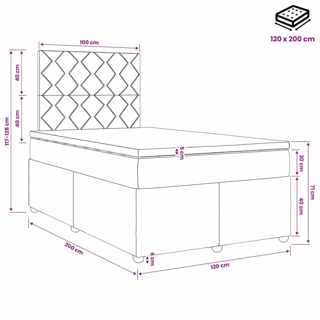Letto box spring con materasso Nero 120 x 200 cm Tessuto 3453867