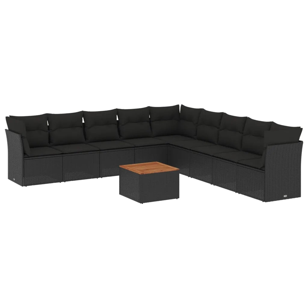 Set Divani da Giardino 10pz con Cuscini in Polyrattan Nero