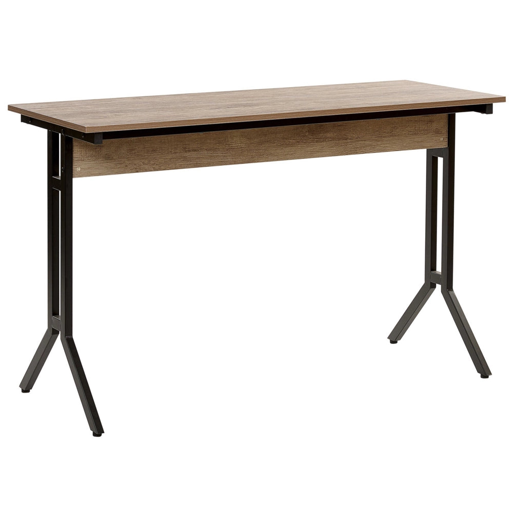 Scrivania da home office Piano in legno scuro Gambe in acciaio verniciato a polvere Nero 120 x 48 cm Design industriale moderno