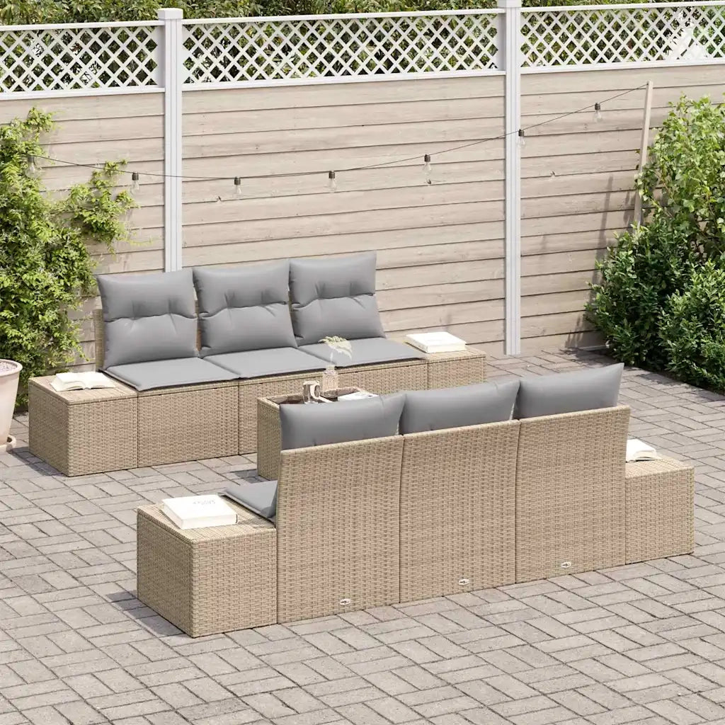 Set Divano da Giardino con cuscino 7 pcs Beige polyrattan