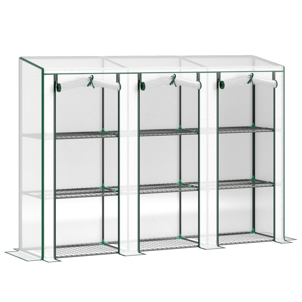 Serra da giardino 3 piani con ripiani - Xylo - 3 porte avvolgibili bianco 215x46x151 cm