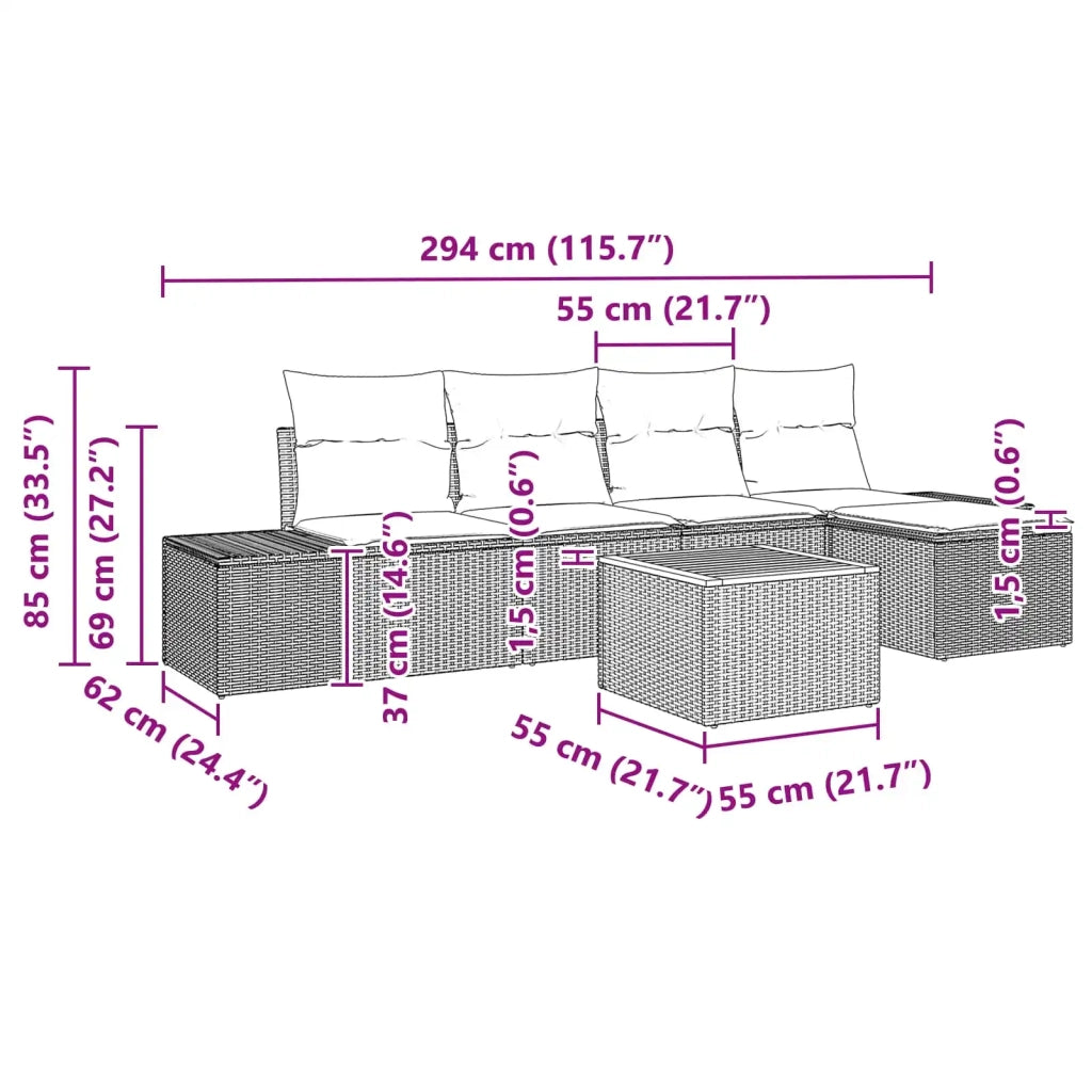 Set Divano da Giardino 6 pz Nero polyrattan 3347949