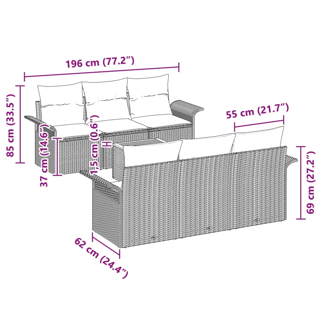Set Divano da Giardino con cuscino 7 pcs Grigio polyrattan 3347276