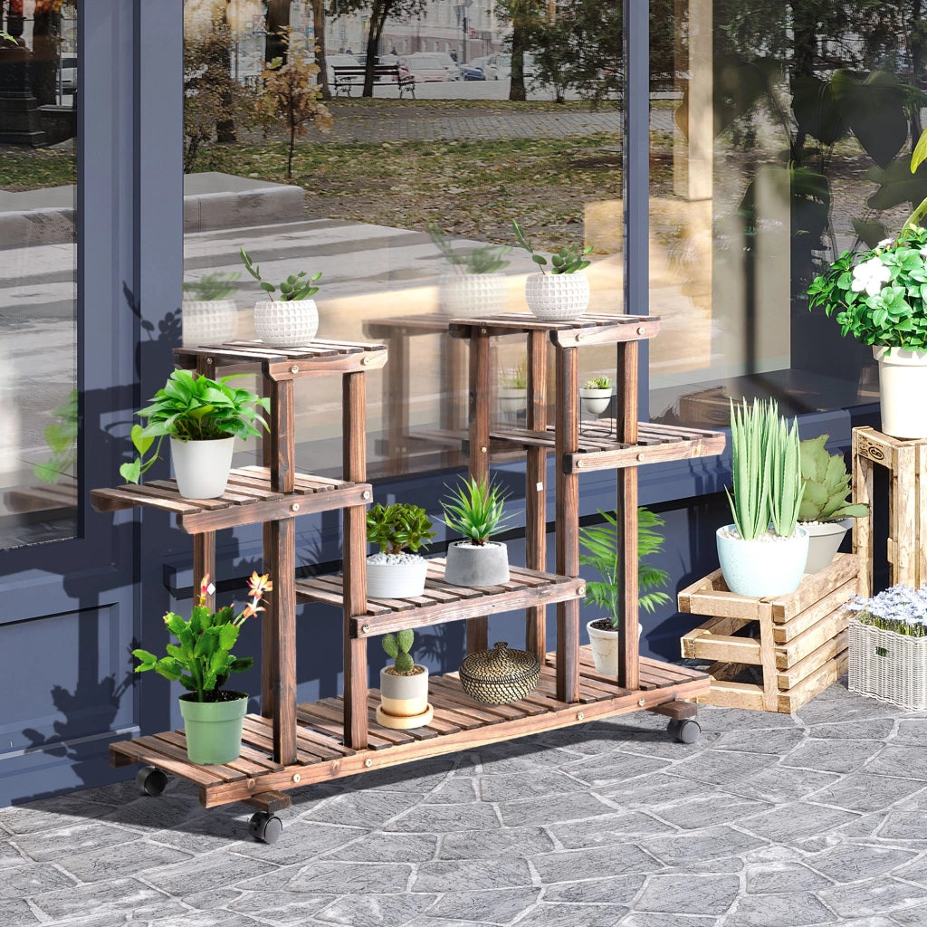 Scaffale Portafiori 4 Livelli ¨C Xylo ¨C Legno con Ruote 123.5x33x80cm