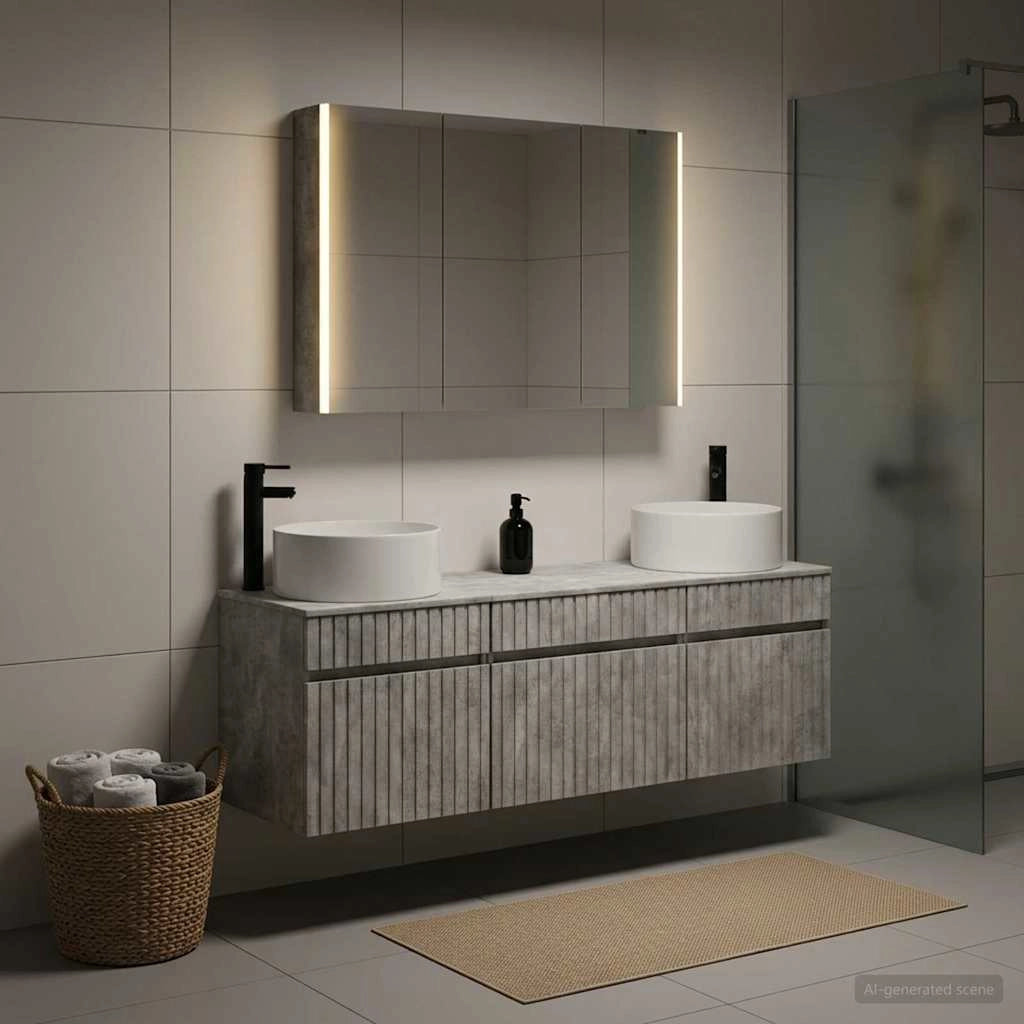 Set di Armadi da Bagno 4 pz Grigio Cemento Legno ingegnerizzato 3406666
