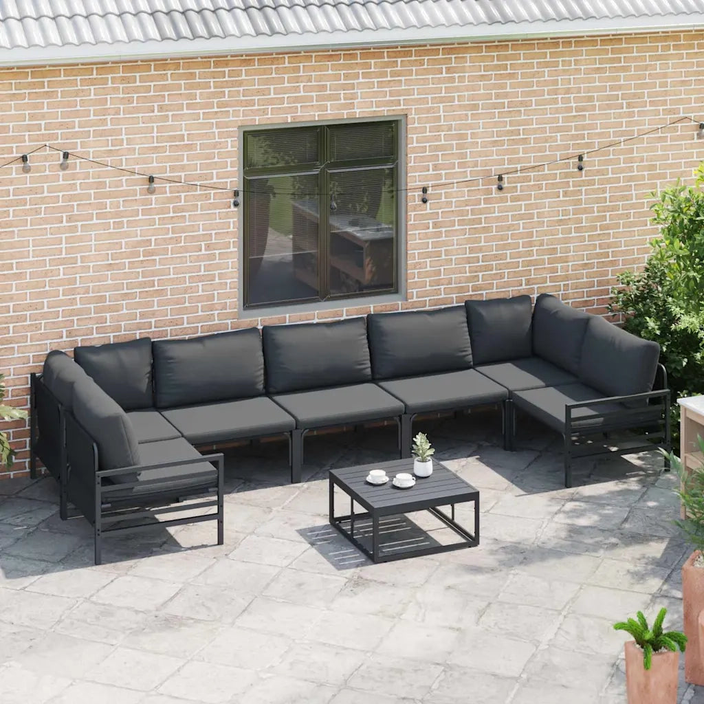 Set Divano da Giardino con cuscino 8 pcs Nero Acciaio