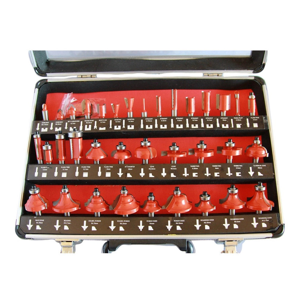 Trade Shop - Frese Legno Per Pantografo 6mm Set Kit 35 Pezzi In Valigetta Di Alluminio -