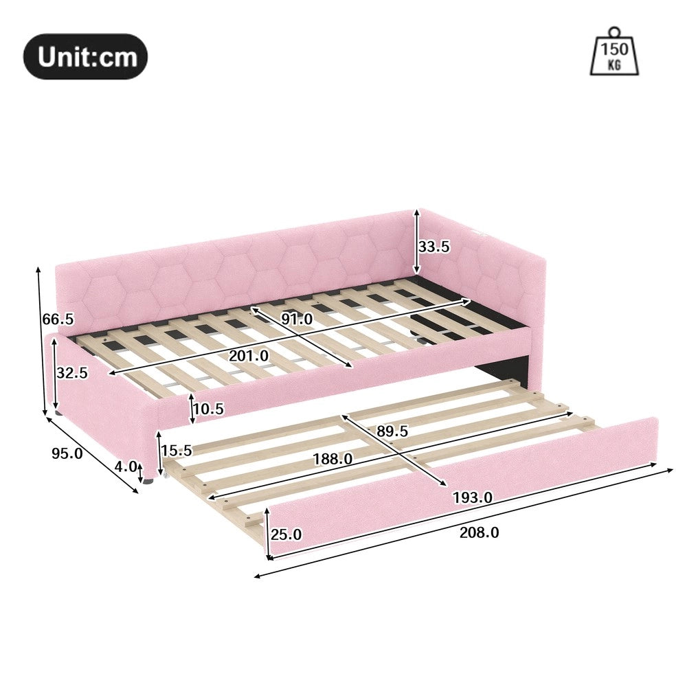 Letto Singolo con Divano e Rete a Doghe ¨C MINIMAL ¨C Rosa, Tessuto, 90x200