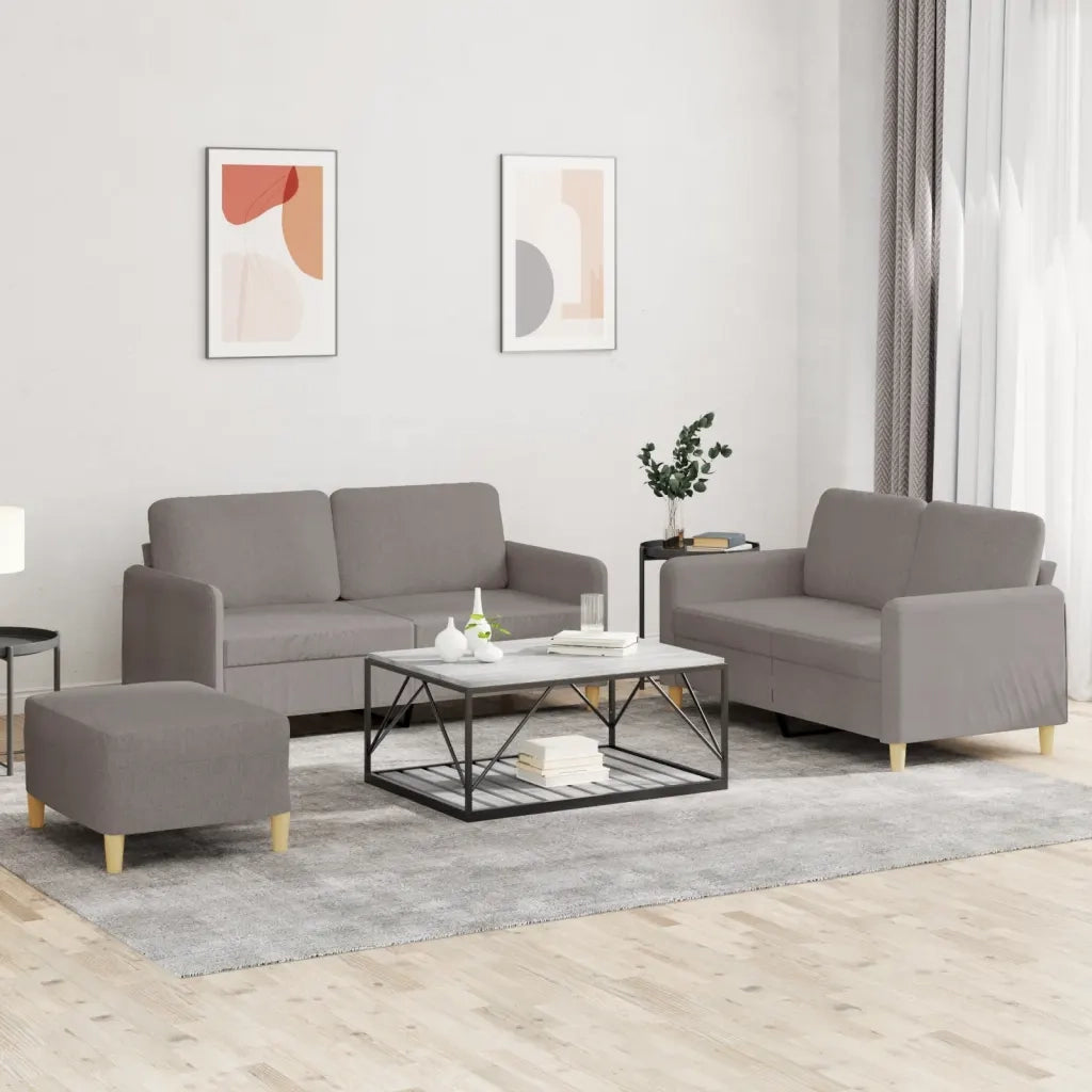 Set di Divani 3 pz con Cuscini Tortora in Tessuto 3202101