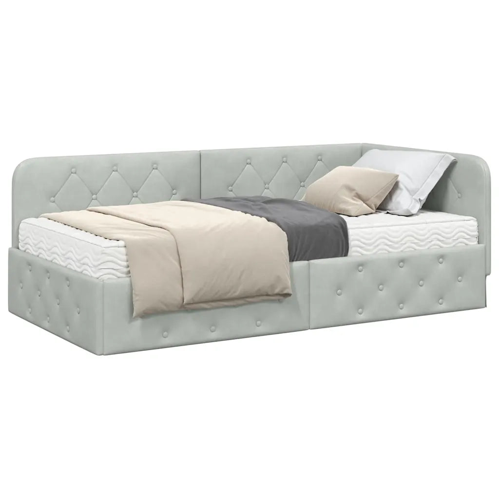 Cornice del letto ad angolo Grigio chiaro 100 x 200 cm Velluto