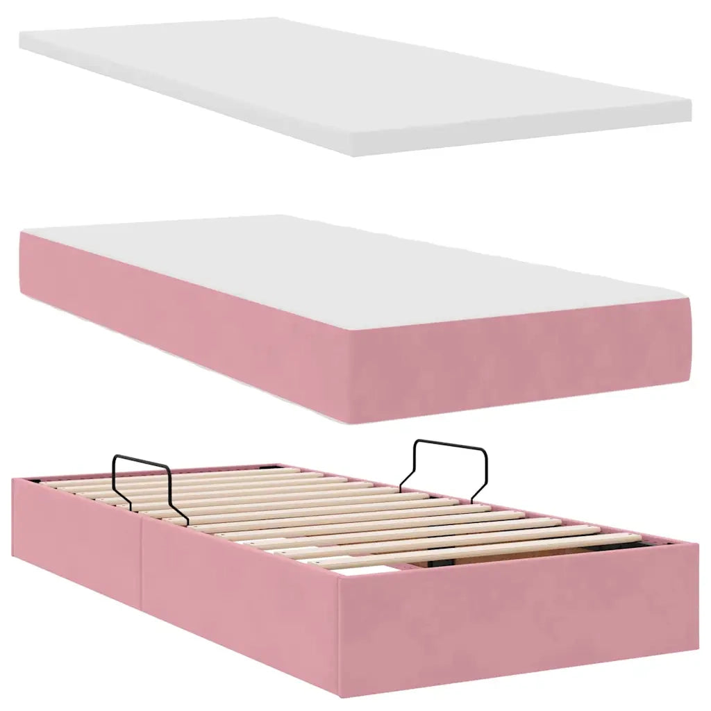 Letto con contenitore e LED con led Rosa 100 x 200 cm Velluto 3371438