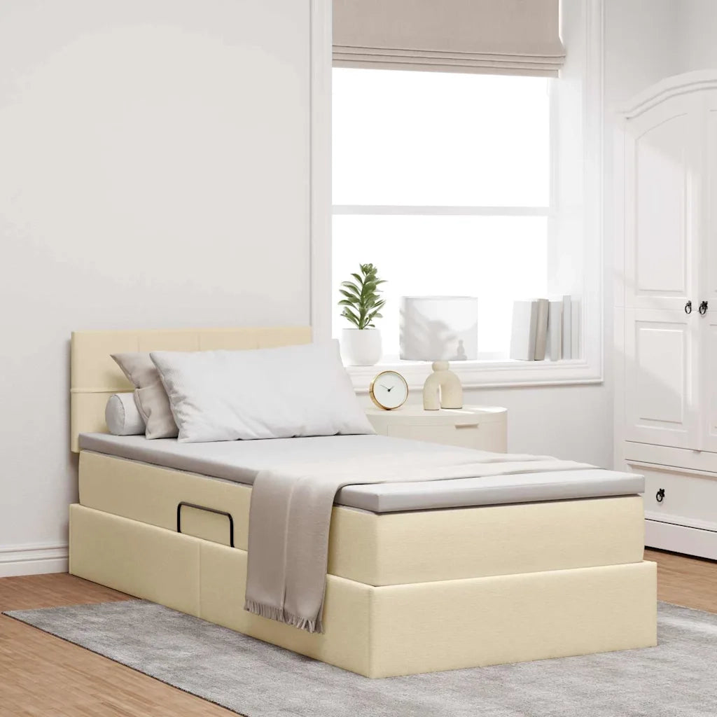 Letto con contenitore e LED con led Crema 100 x 200 cm Tessuto