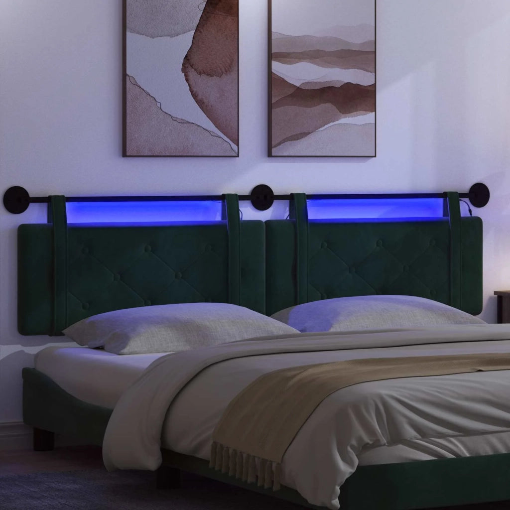 Testiera sospesa Con luce LED Verde Scuro Velluto 3424247