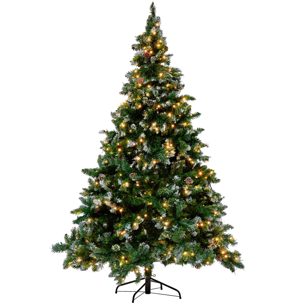 Albero di Natale Artificiale PreIlluminato Verde Innevato Base Nera 210 cm