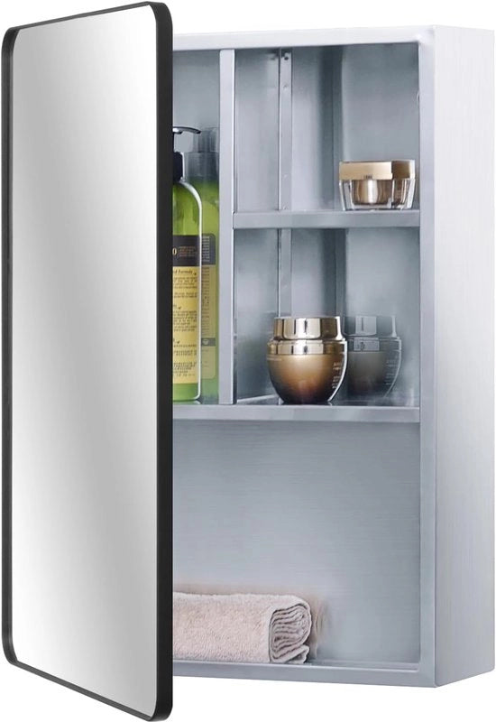 Specchio bagno in acciaio inossidabile - nero lucido - 37x53 cm