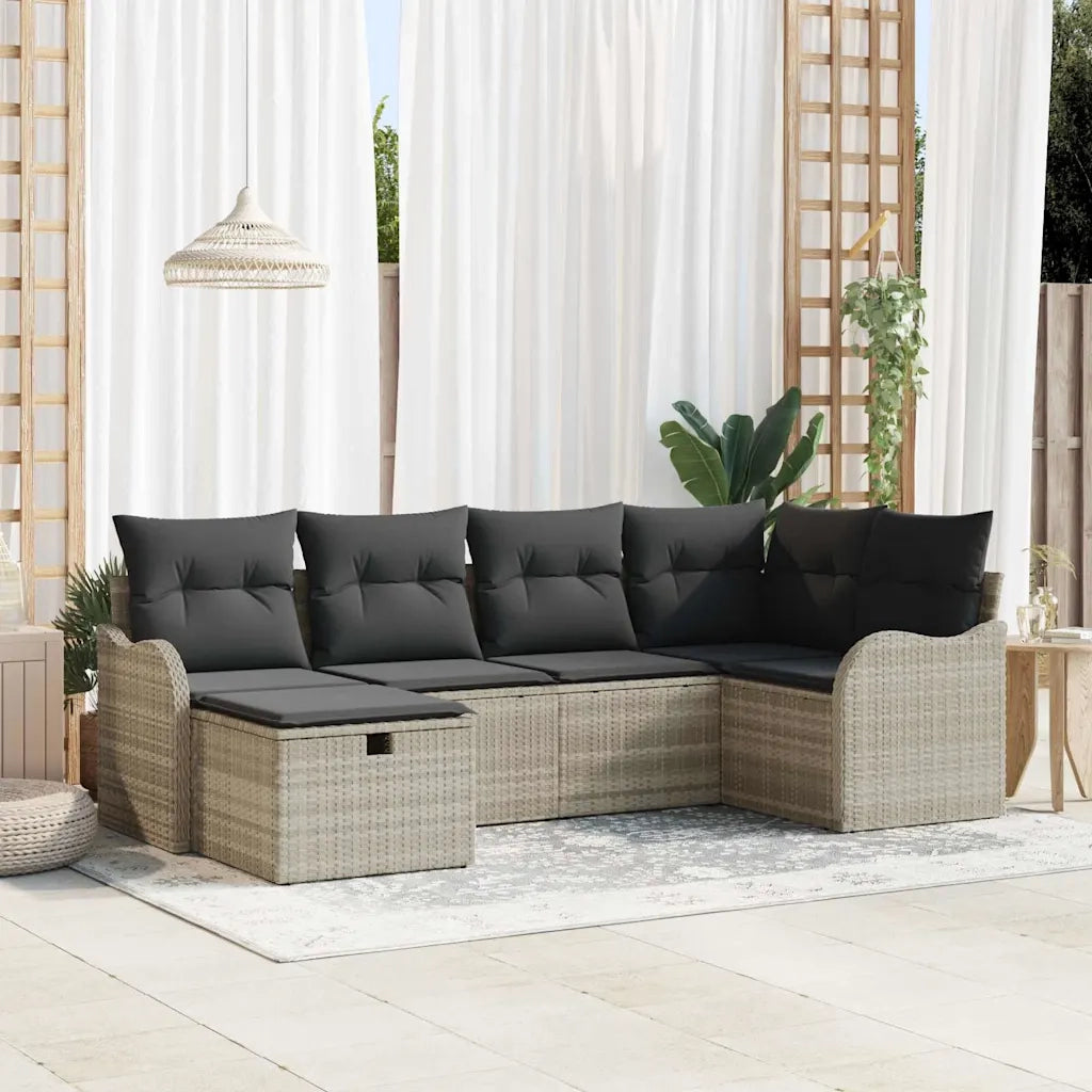 Set Divano da Giardino 6 pcs Grigio chiaro Poly Rattan
