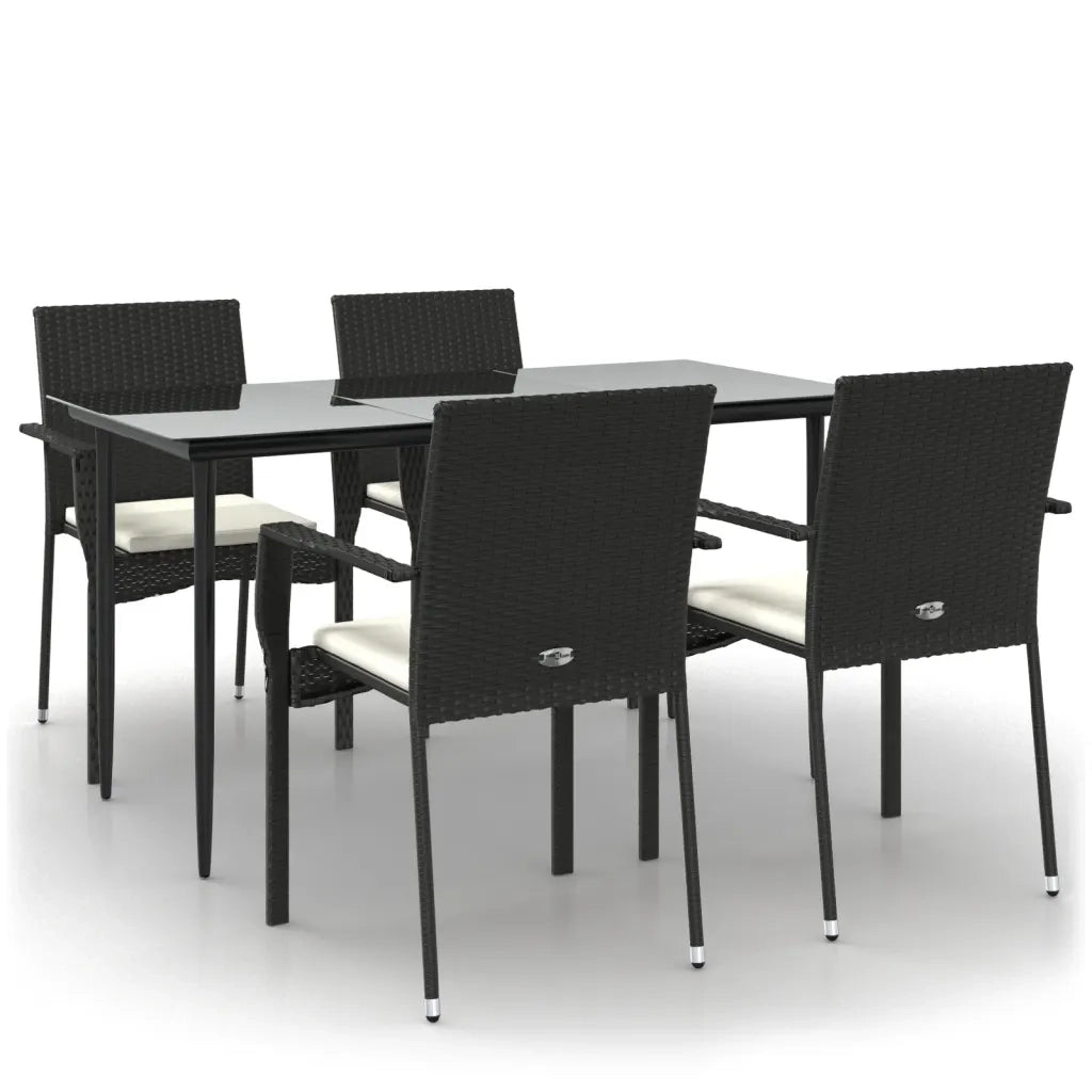 Set da Pranzo da Giardino 5 pz Nero con Cuscini in Polyrattan 3185121