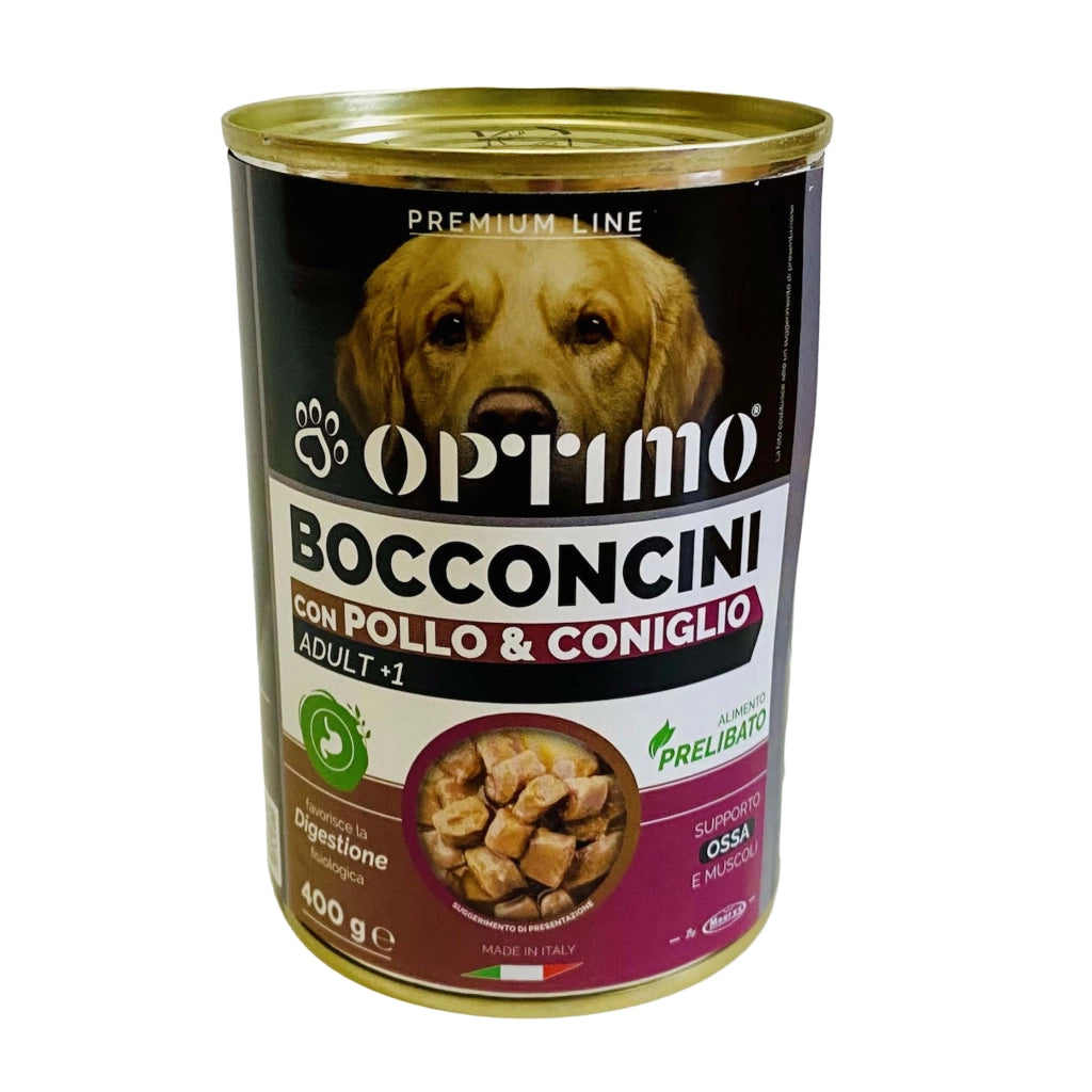 OPTIMO BOCCONCINI PER CANE AL GUSTO POLLO E CONIGLIO DA 400 GR