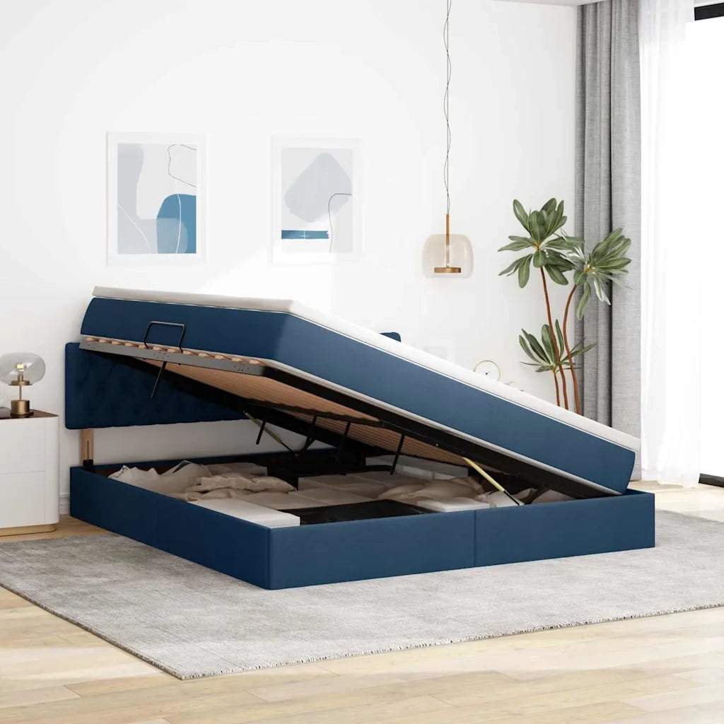 Letto con contenitore e materasso con testiera Blu 180 x 200 cm