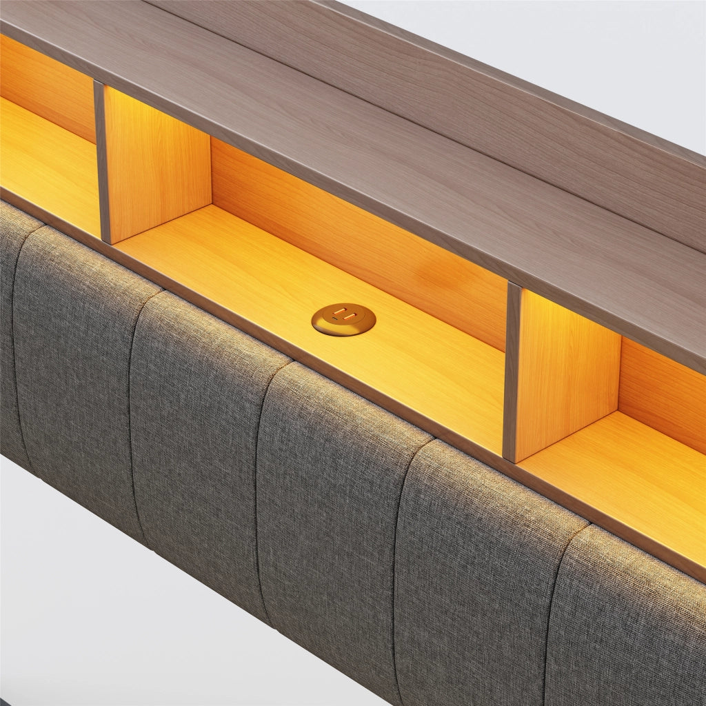 LETTO Imbottito 140x200 cm Grigio con LED, USB, Type-C e vano testiera