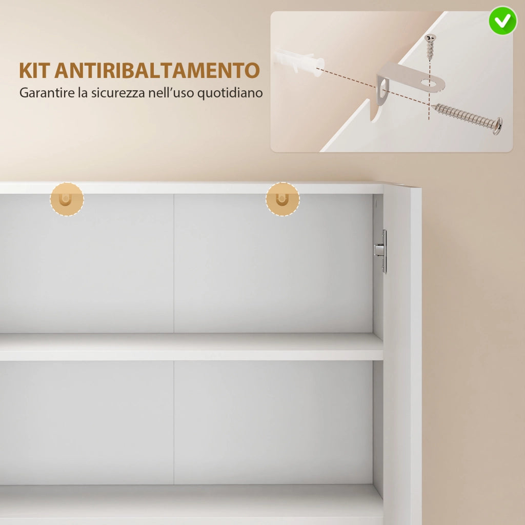 Credenza da Cucina Alta 68x34x180 cm Mobile Dispensa con Ante Soft-Close in MDF Bianco Lucido