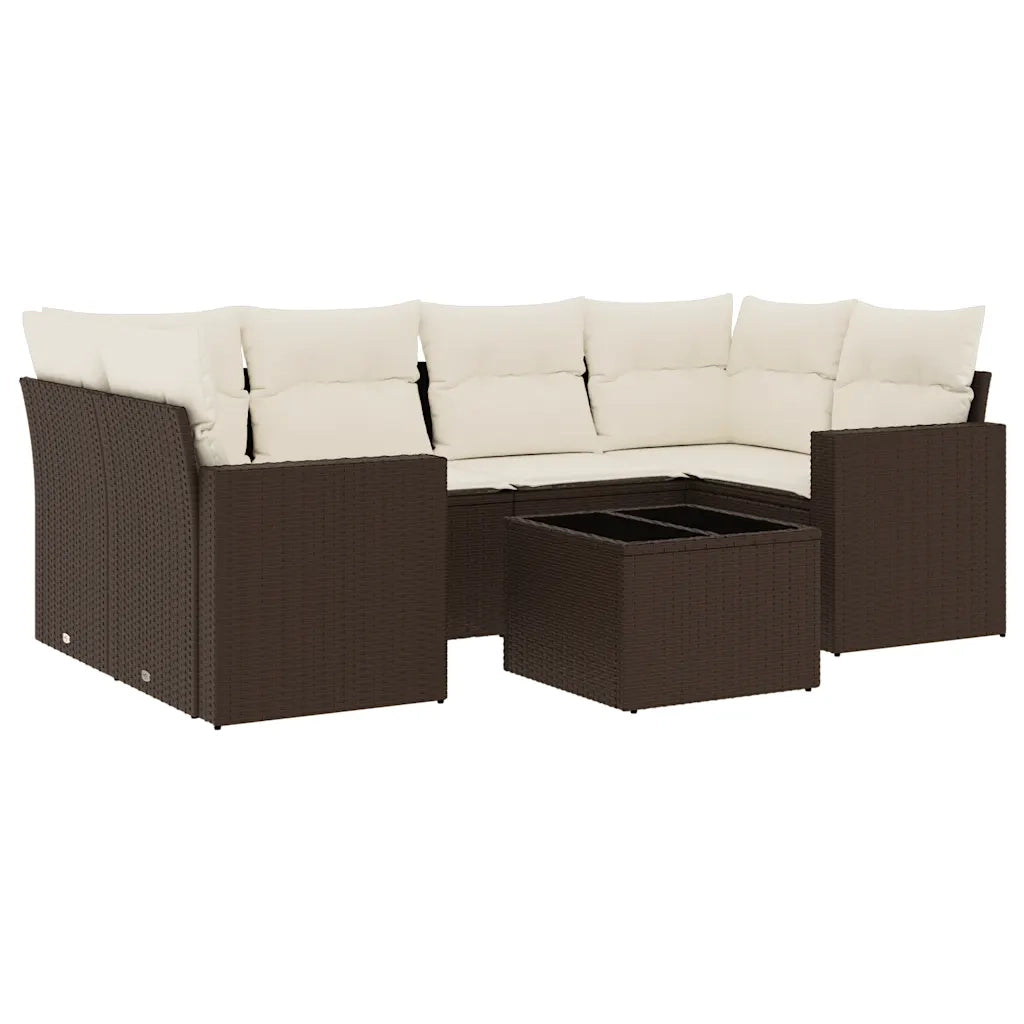 Set Divani da Giardino 7 pz con Cuscini Marrone in Polyrattan 3218713