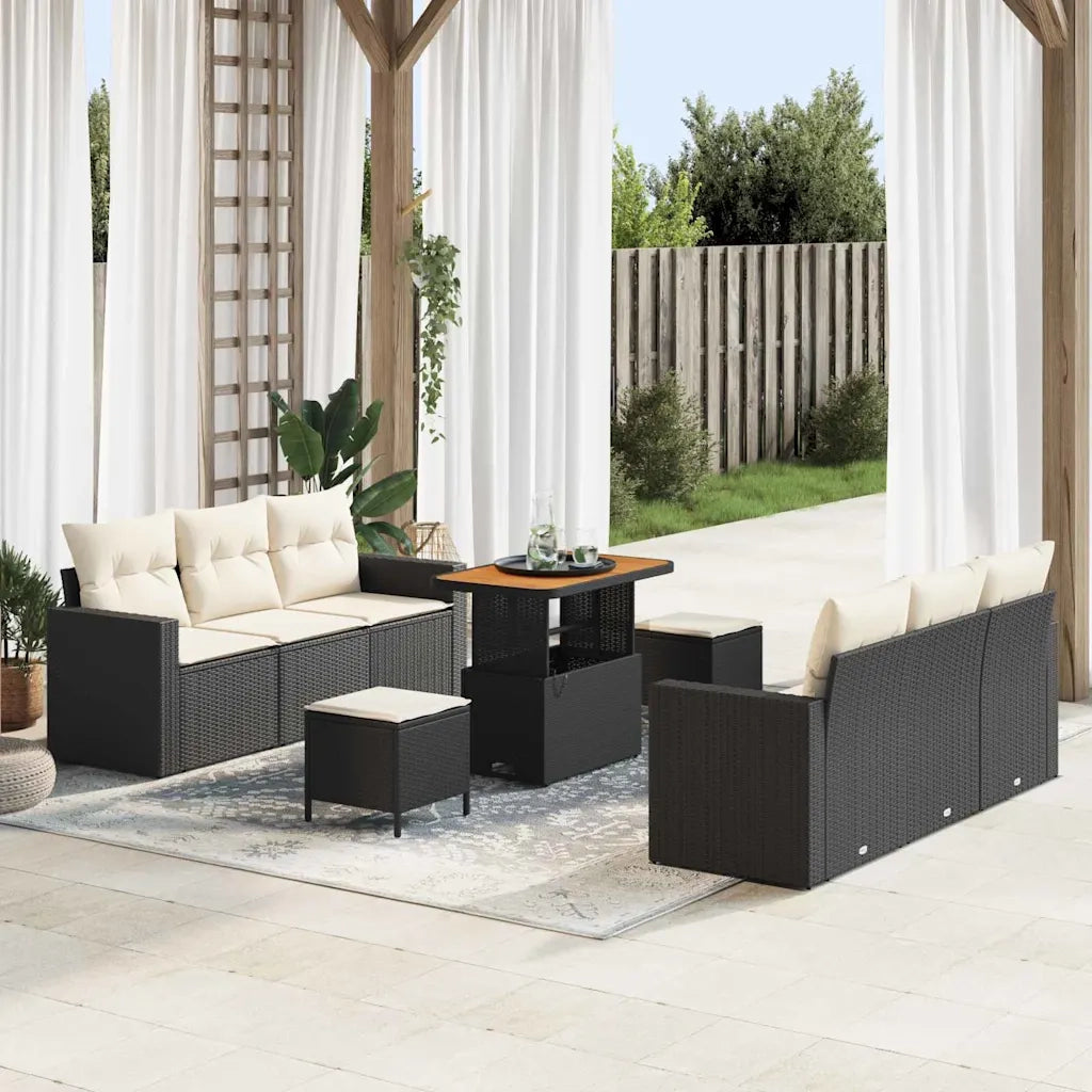 Set Divano da Giardino con cuscino 9 pcs Nero e crema 3363520