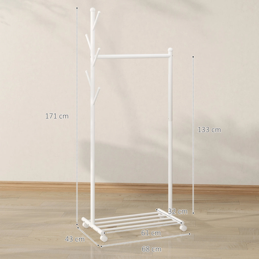Appendiabiti con ruote e 5 ganci ¨C Minimal ¨C 68x43x171 cm bianco