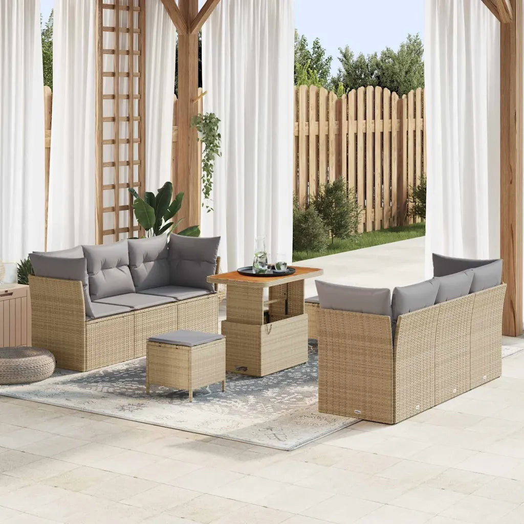 Set Divano da Giardino 9 pcs Beige e Grigio Chiaro polyrattan