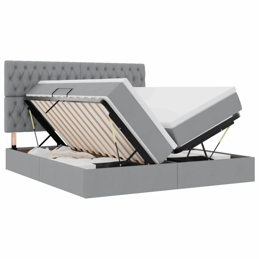Letto con testiera Grigio chiaro 200 x 200 cm Tessuto