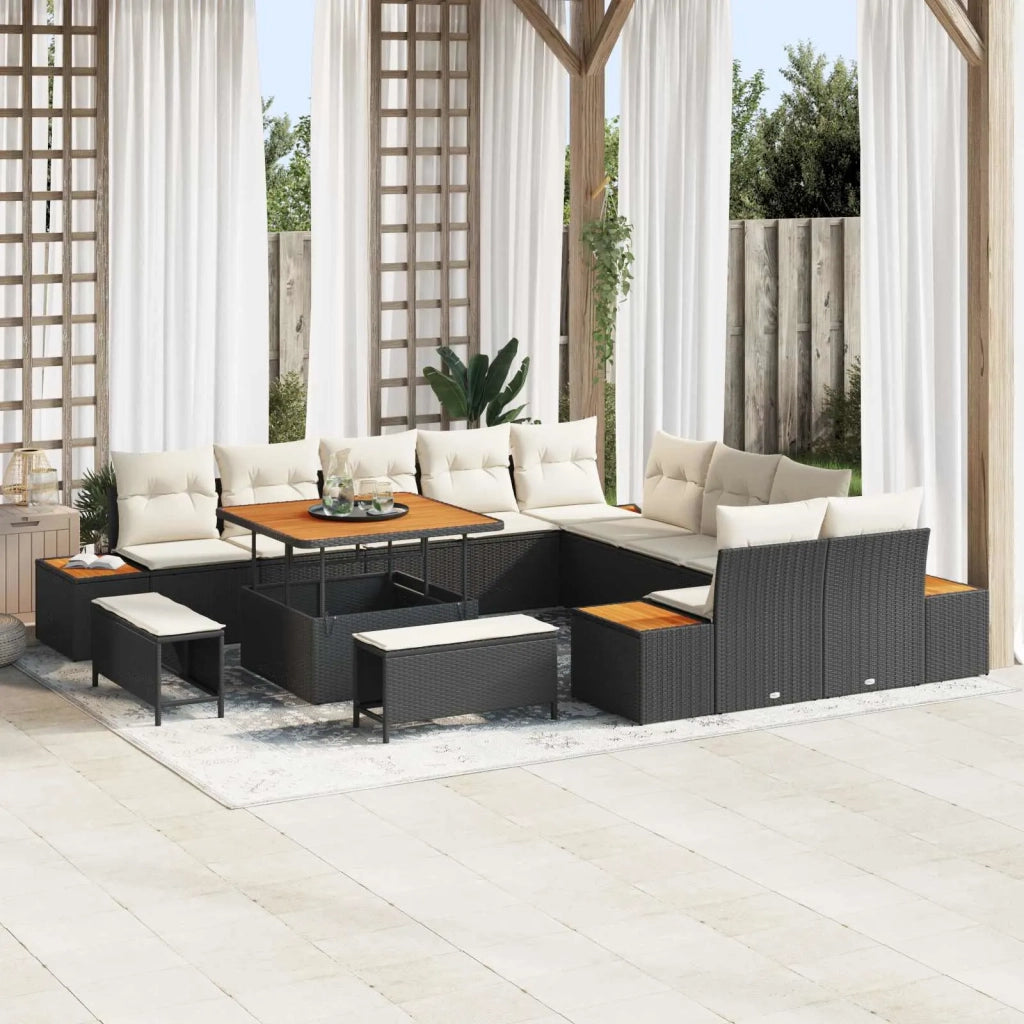 Set Divano da Giardino con cuscino 13 pcs Nero e Crema 3363355