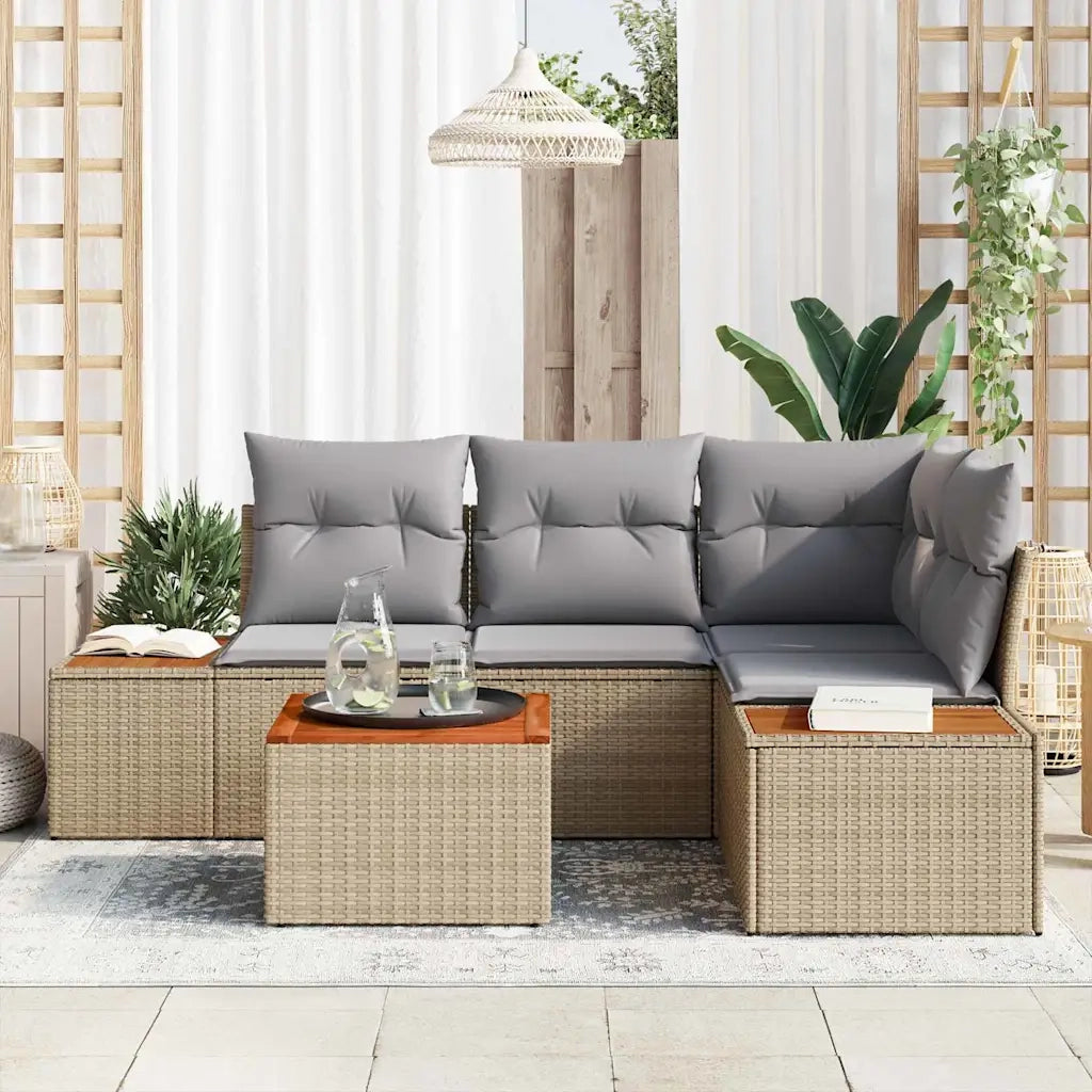 Set Divano da Giardino 4 pcs Beige e Grigio Chiaro Polyrattan