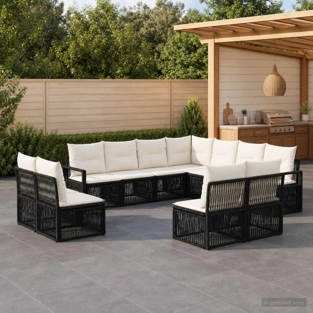 Set Divano da Giardino 11 pz Nero polyrattan 3435745