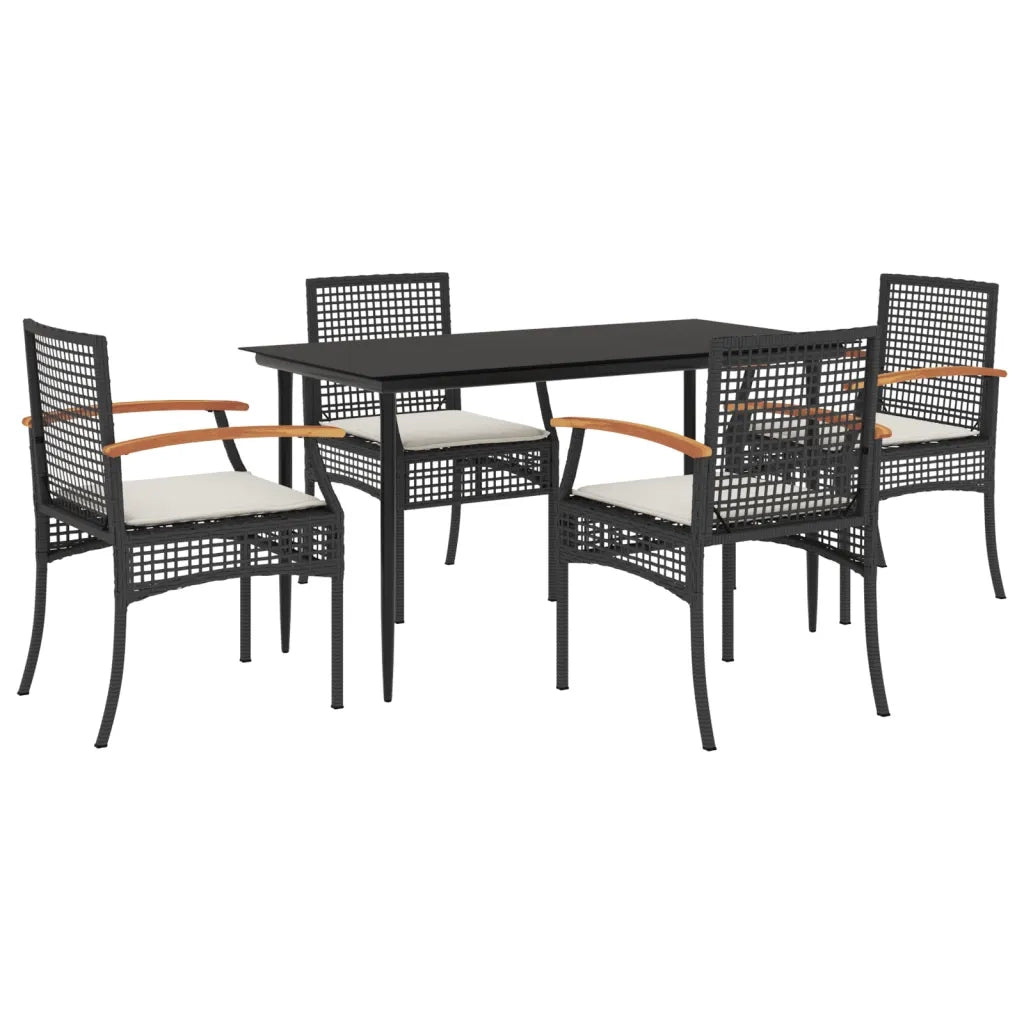 Set da Pranzo da Giardino 5 pz Nero con Cuscini in Polyrattan 3213598