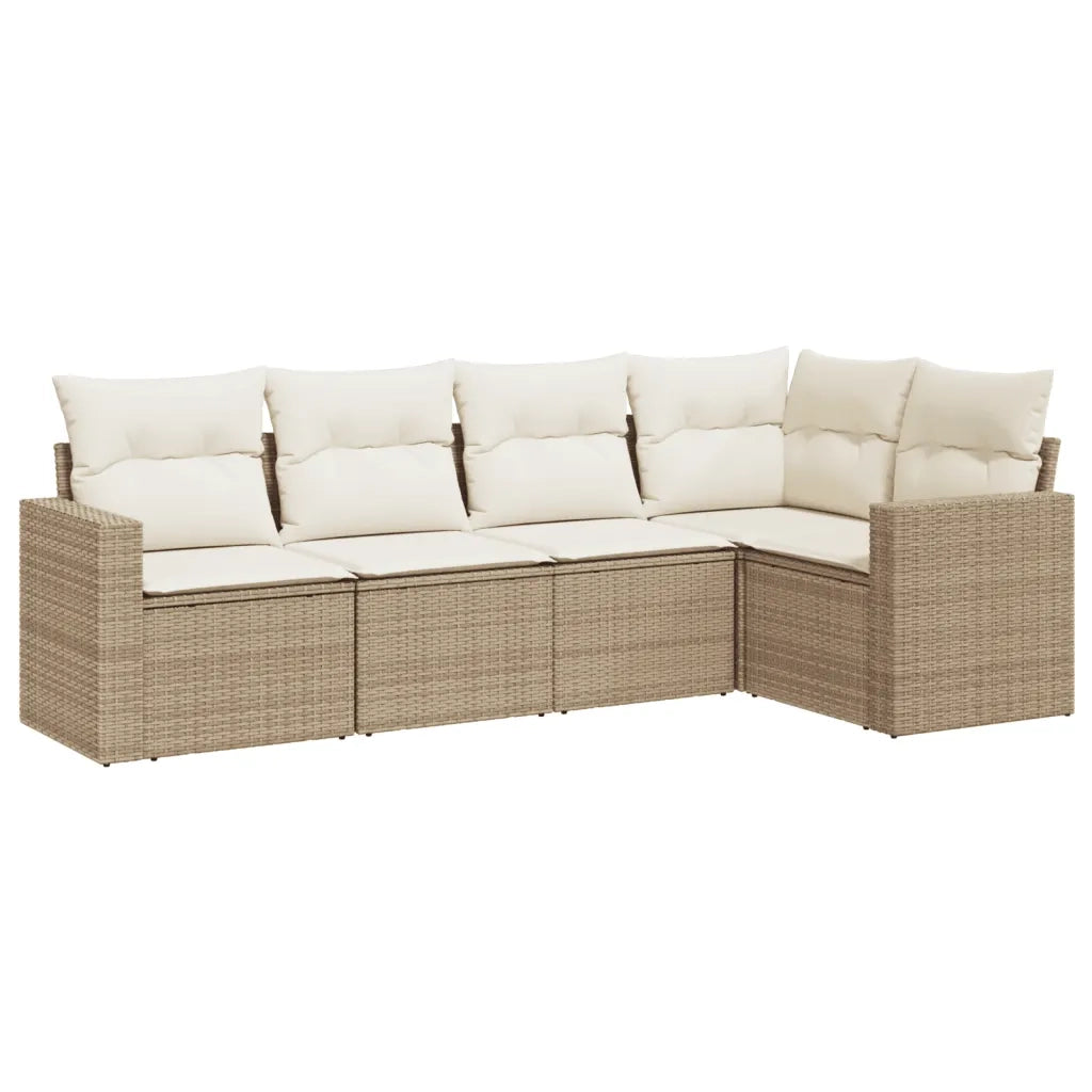 Set Divano da Giardino 5 pz con Cuscini Beige in Polyrattan 3218918