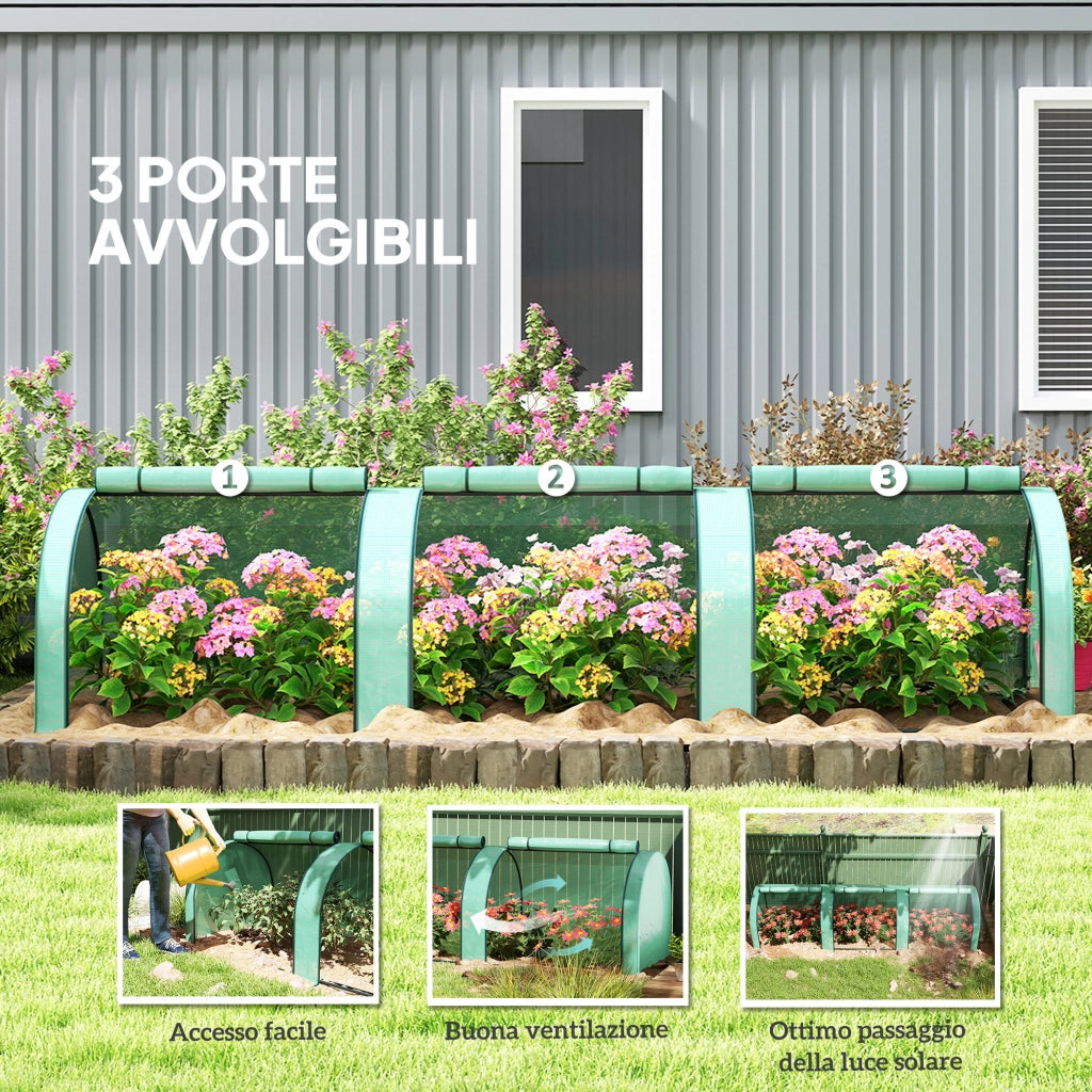 Serra Tunnel da Giardino ¨C Xylo ¨C Acciaio e Plastica PP Verde 3x1x0.8m