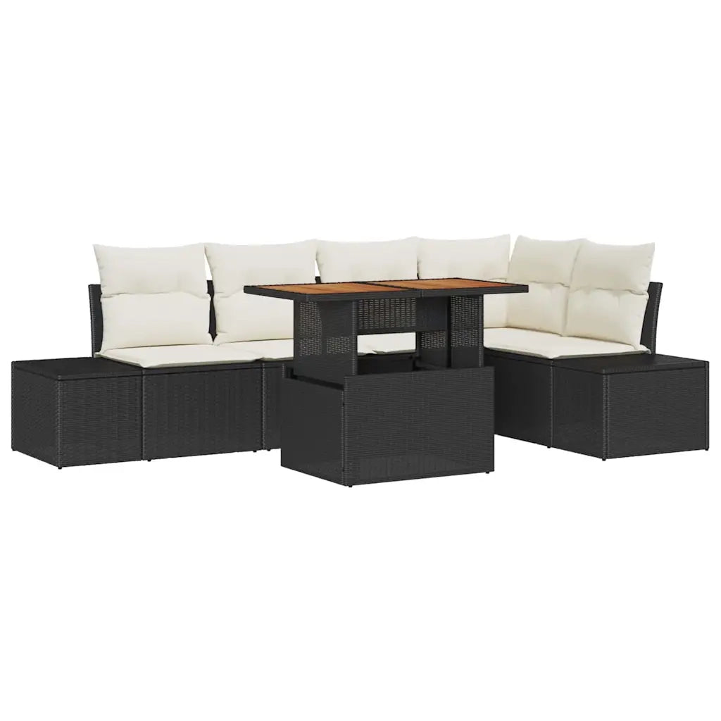Set da Pranzo per Giardino con cuscino 6 pcs Nero e Crema