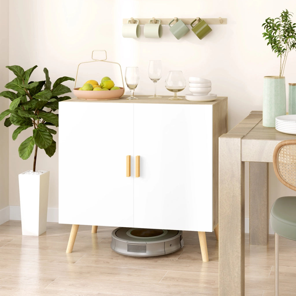 Mobile Multiuso Salvaspazio ¨C Xylo ¨C Legno Bianco e Rovere, 76x41.2x74 cm