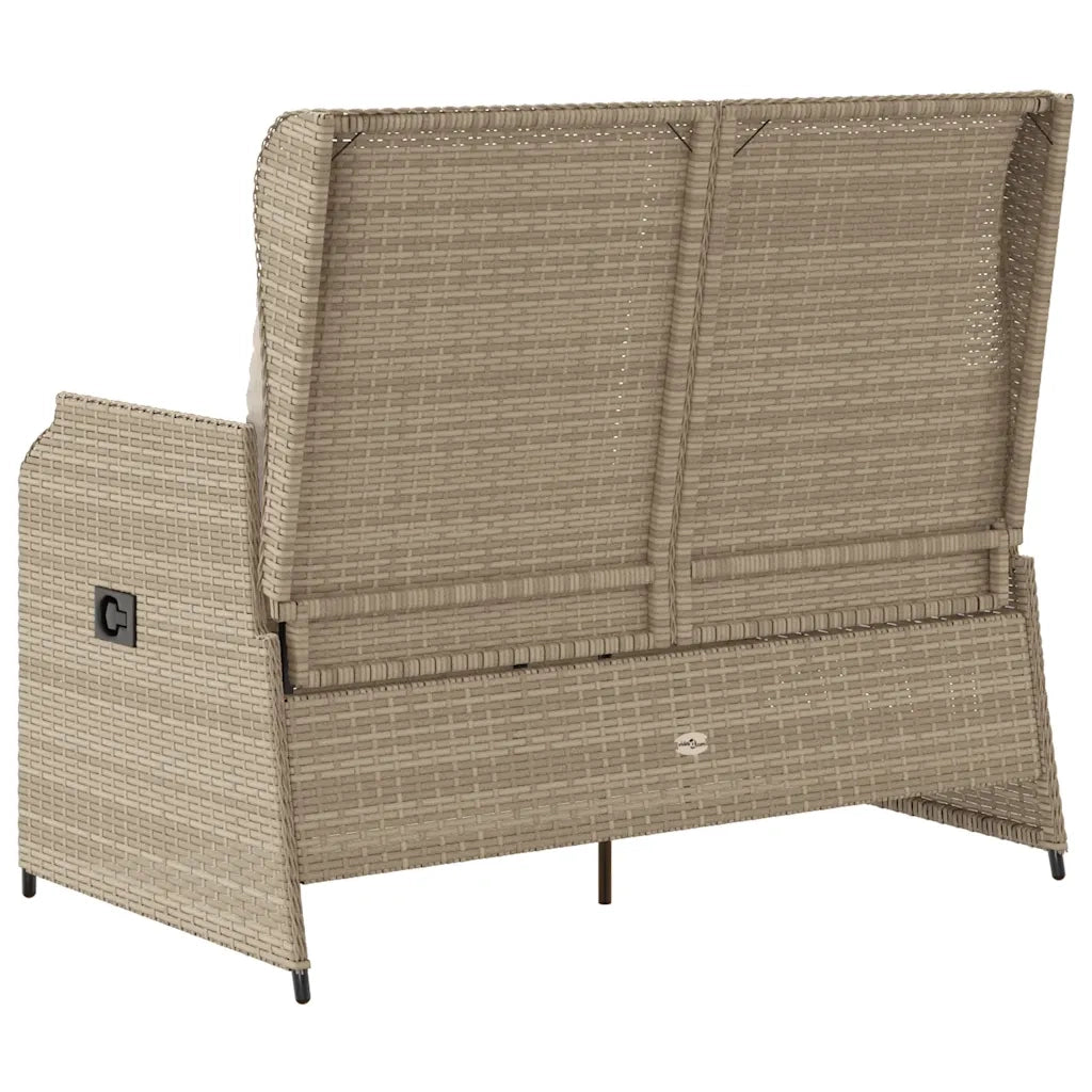 Panca Reclinabile da Giardino con Cuscini-Sgabello-Sedia da esterno Beige in Polyrattan 940796