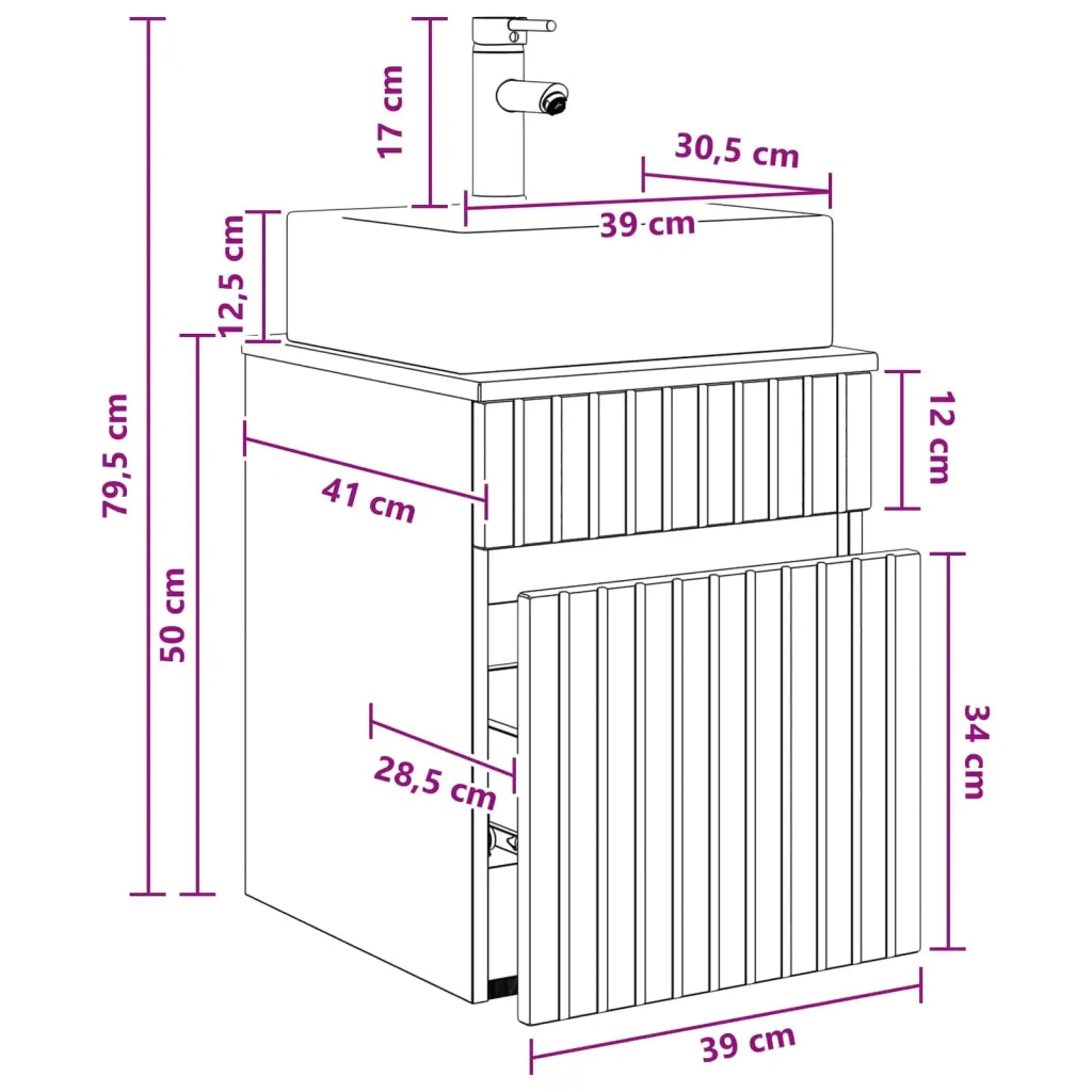 Mobile Lavabo da Parete Nero 39 x 41 x 62,5 cm 890573