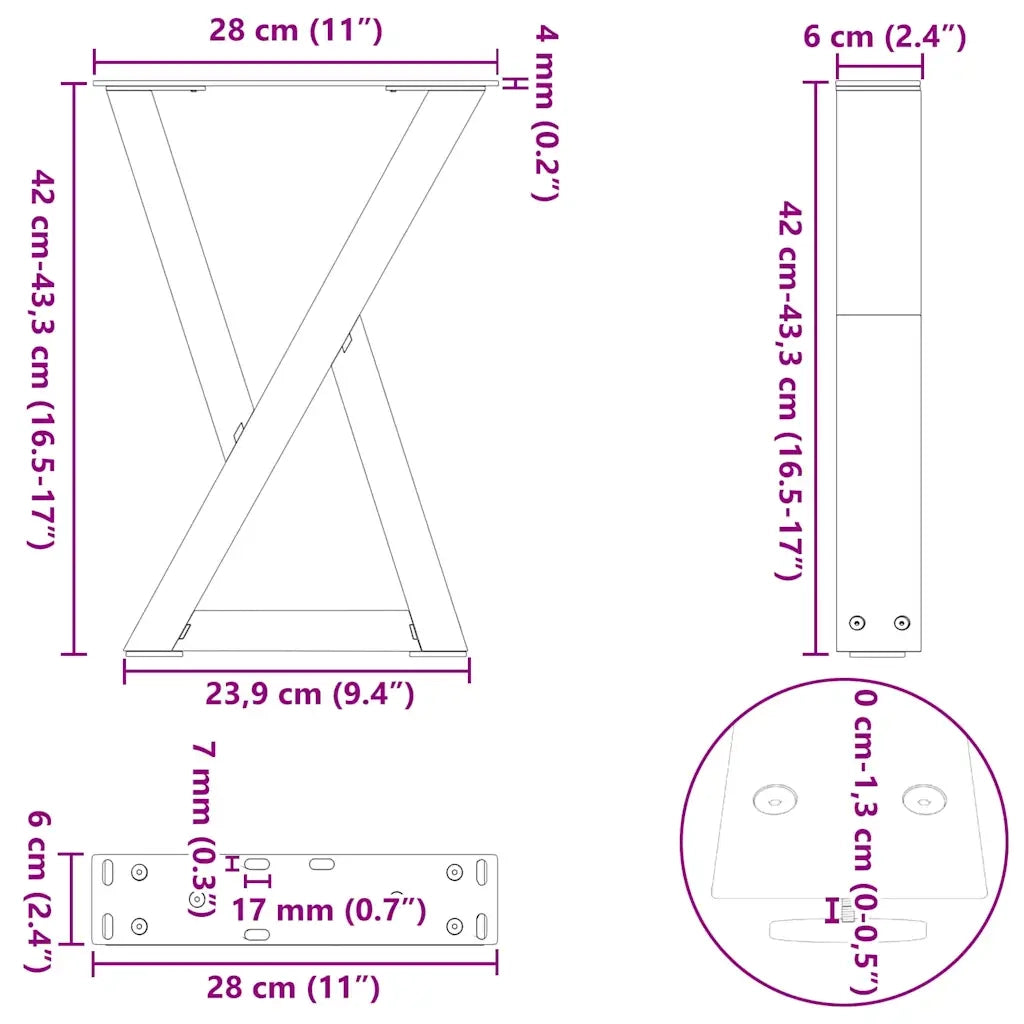 Gambe per tavolino 2 pz Bianche 28x(42-43,3) cm Acciaio 4012697