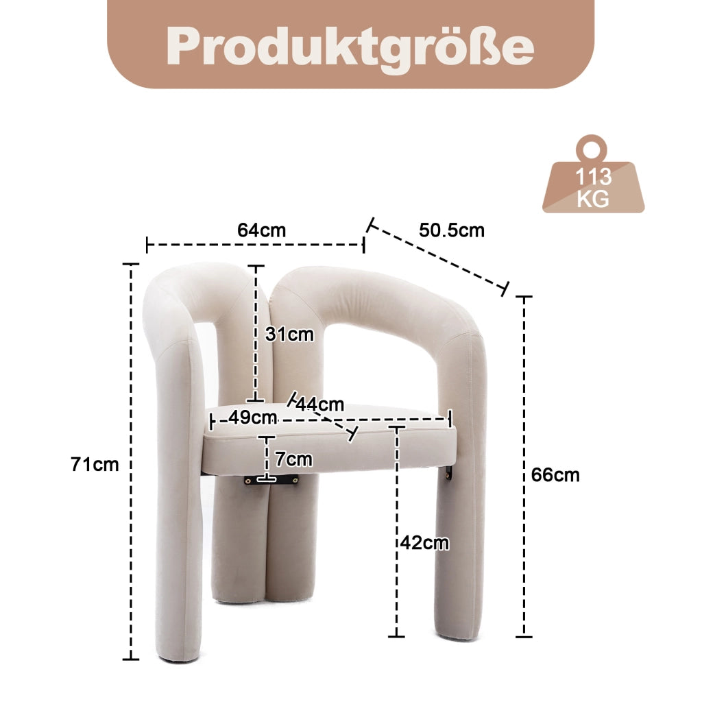 Sedia da pranzo con Schienale Avvolgente e Braccioli, Design Moderno, in Velluto Beige