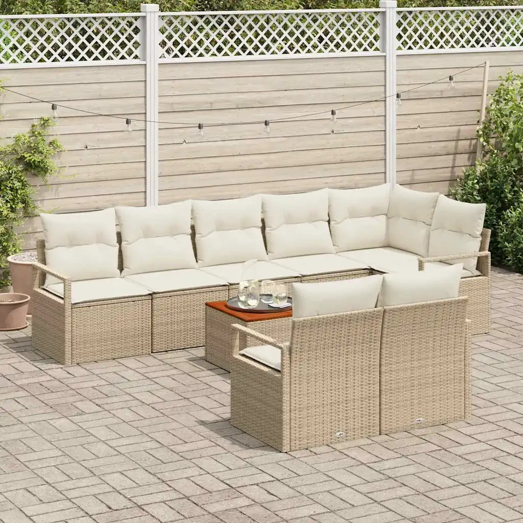 Set Divano da Giardino 9 pcs Beige e Crema polyrattan