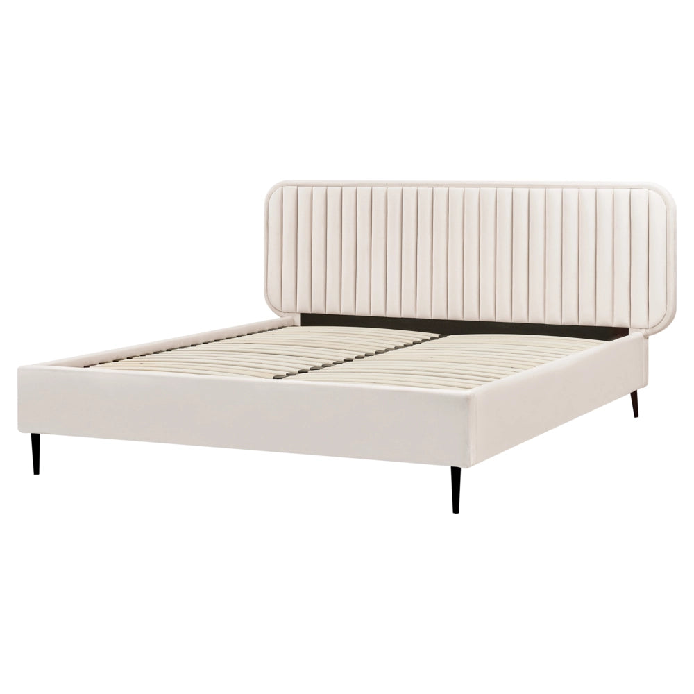 Letto matrimoniale UE Beige Rivestimento in velluto 160 x 200 cm Telaio Poggiatesta Gambe in metallo Design moderno Camera da letto