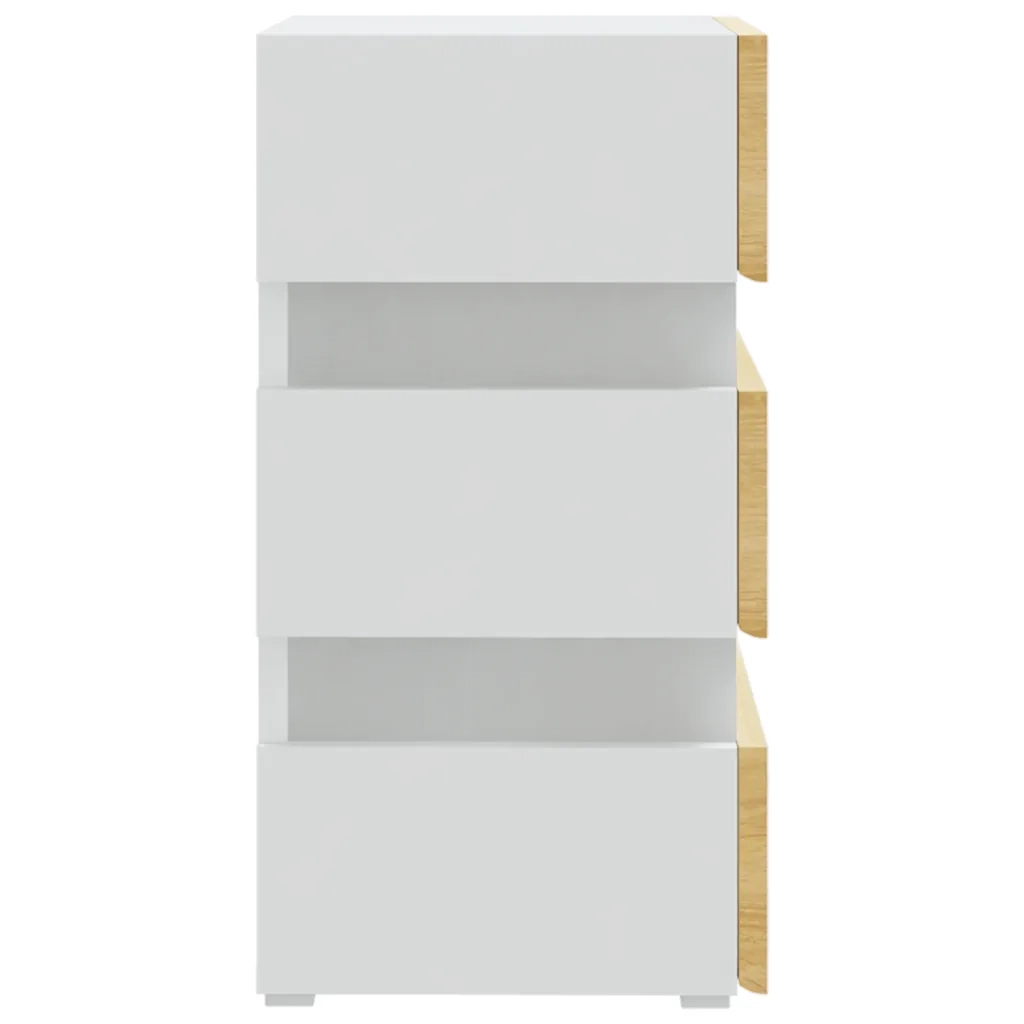 Comodino con Luci LED Bianco e Sonoma 45x35x67cm in Multistrato 326845